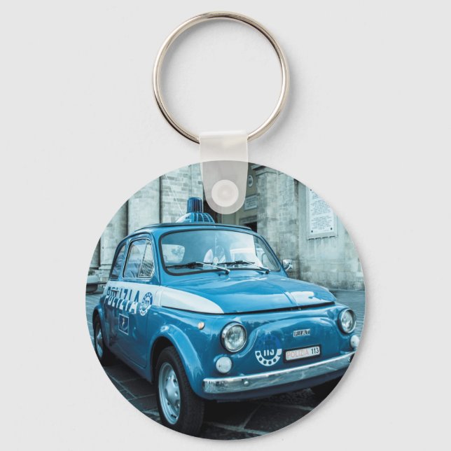 Fiat 500 Polizeiauto in Mittelitalien Schlüsselanhänger (Vorderseite)