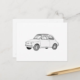 Fiat 500 Topolino Schwarz-Weiß-Bleistiftzeichnung Postkarte