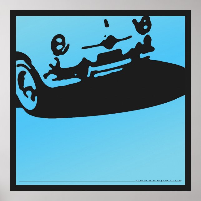 Fiat 600 Detail - Hellblau auf schwarz Poster (Vorne)