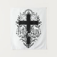 Fiat Lux - Verziertes Kreuz mit Tauben und Blumenm