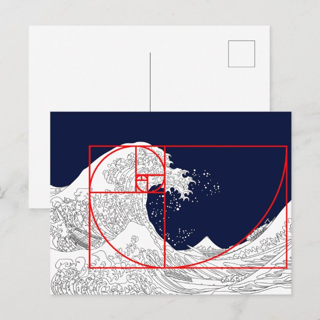 Fibonacci-Sequenz und die große Welle Postkarte (Vorne/Hinten)