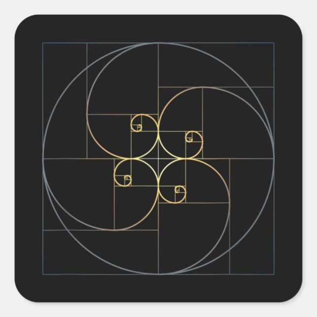 Fibonacci Spiral Golden Ratio Geometrie Quadratischer Aufkleber (Vorderseite)