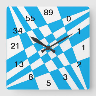 Fibonacci-Uhr mit Zahlen Quadratische Wanduhr