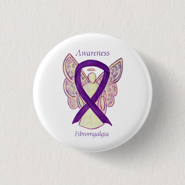 Fibromyalgia Awareness Angel Ribbon Custom Art But Button (Vorderseite)