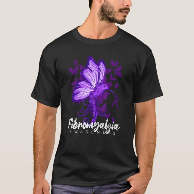 Fibromyalgia Awareness Hummingbird Holding Purple  T-Shirt (Vorderseite)