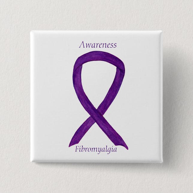 Fibromyalgia Awareness Ribbon Custom Art Button (Vorderseite)