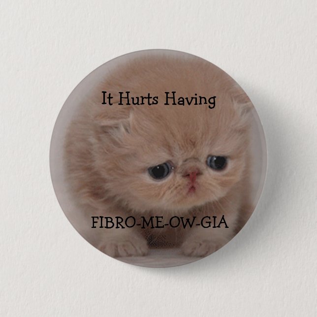Fibromyalgia-Bewusstseins-trauriger Kätzchen-Knopf Button (Vorderseite)