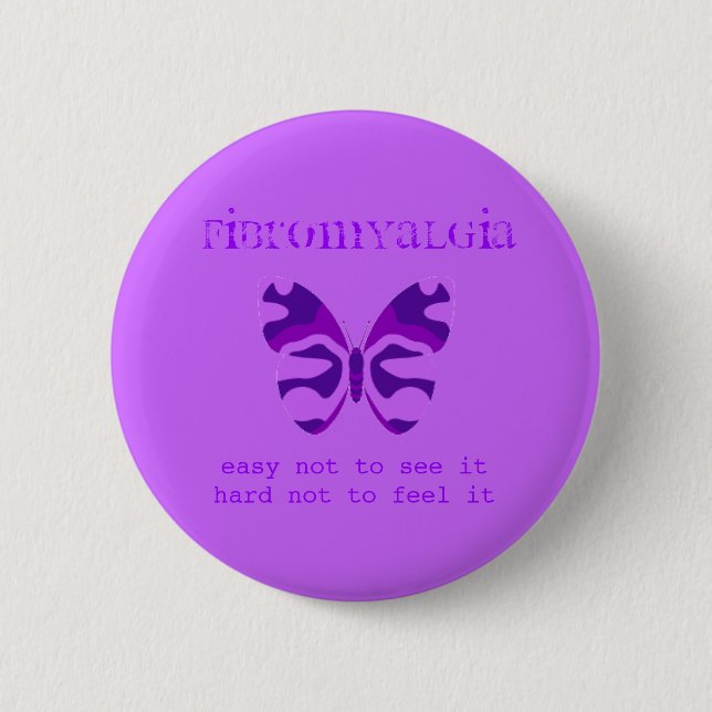 Fibromyalgia-lila Tarnungs-Schmetterlings-Knopf Button (Vorderseite)