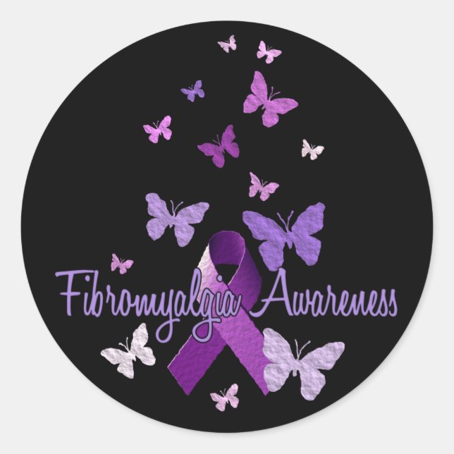 Fibromyalgie Bewusstsein (Bänder und Schmetterling Runder Aufkleber (Vorderseite)