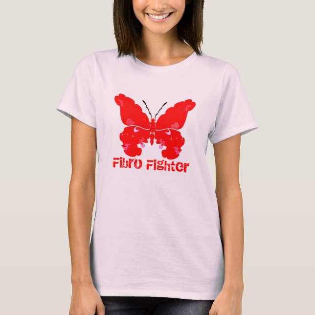 Fibromyalgie Kämpfer Fibro Schmetterling Rosa T T-Shirt (Vorderseite)