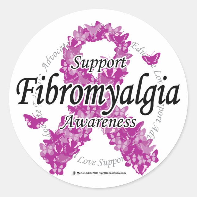 Fibromyalgie-Schleife der Schmetterlinge 2 Runder Aufkleber (Vorderseite)