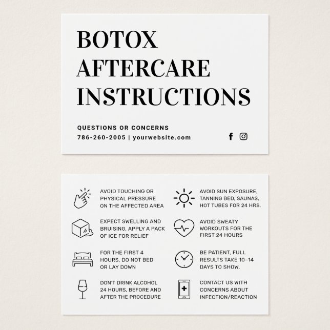 Fiche d'instruction d'injection Botox (Devant & derrière)