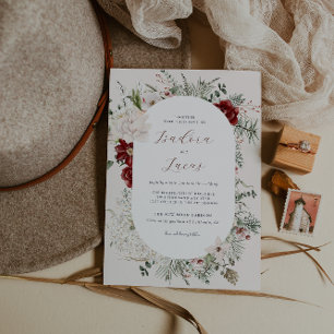 Fichte & Spitze Winterhochzeit mit Blumen Einladung