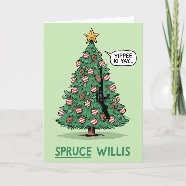 Fichte Willis Lustiger Weihnachtsbaum Pun Karte (Vorderseite)