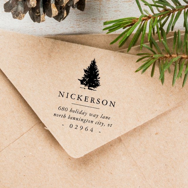 Fichtenbaum-Rücksendeadresse Gummistempel (Pine Tree Return Address Rubber Stamp)