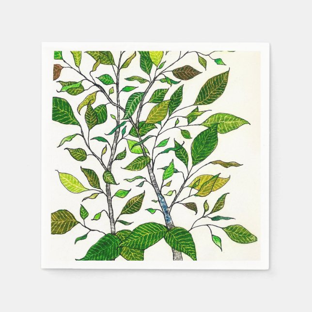 Ficus-Pflanze Farbstift Baum Zeichnung  Serviette (Vorderseite)