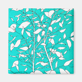 Ficus Tree Plant Line Drawing Blue Background Magnet