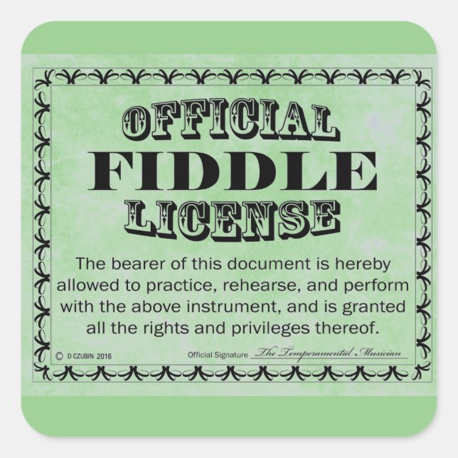 Fiddle License Square Aufkleber (Vorderseite)