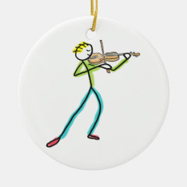 Fiddle Playing Stickman Keramik Ornament
