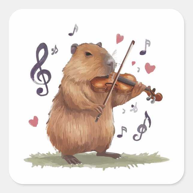 fiddler capybara quadratischer aufkleber (Vorderseite)