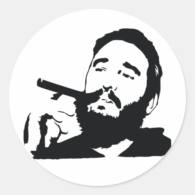 Fidel Castro mit Zigarren-Porträt-Aufkleber Runder Aufkleber (Vorderseite)
