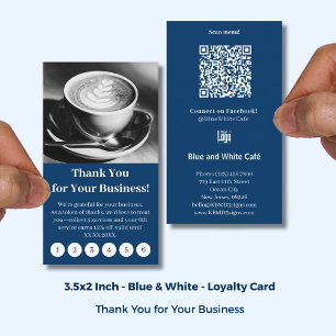 Fidélité Cafe Moderne Bleu et Blanc avec Logo Carte de Fidé