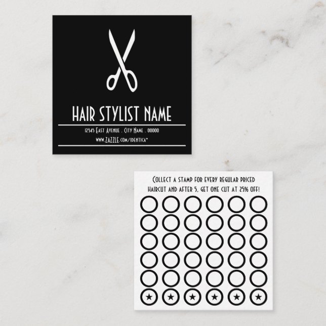 Fidélité carte de poinçonnage pour ciseaux de coiffeur (Devant / Derrière)