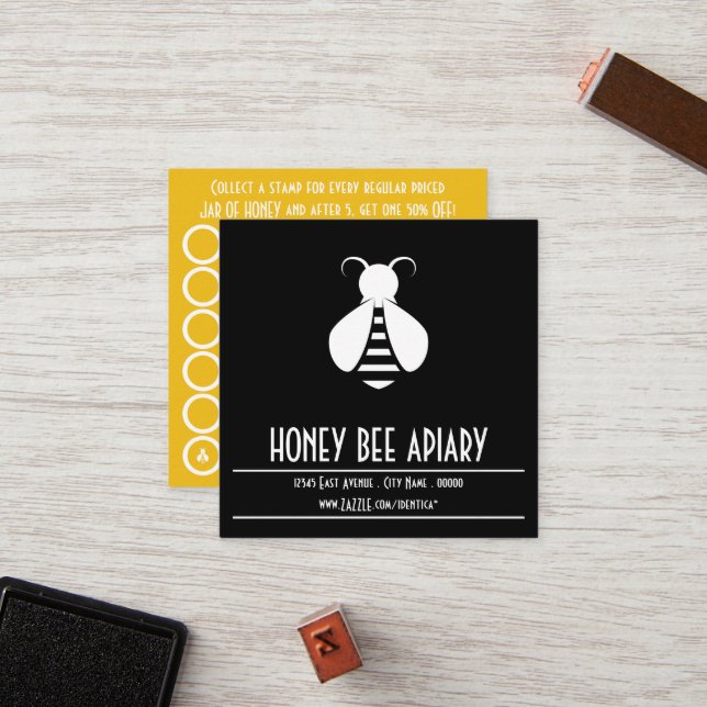 Fidélité Carte de timbre carré HONEY BEE (Devant/Arrière en situation)