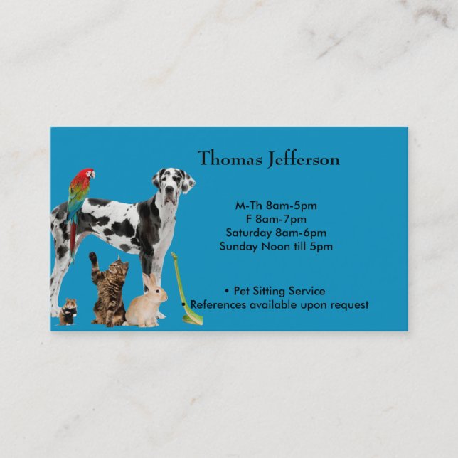 Fidélité Carte de visite du service de pose de familiers (Devant)