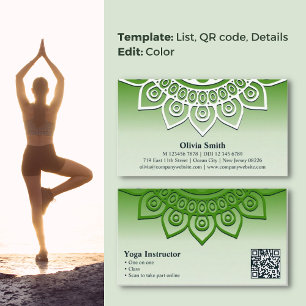 Fidélité Harmonie en vert Mandala Design Yoga Carte de visi