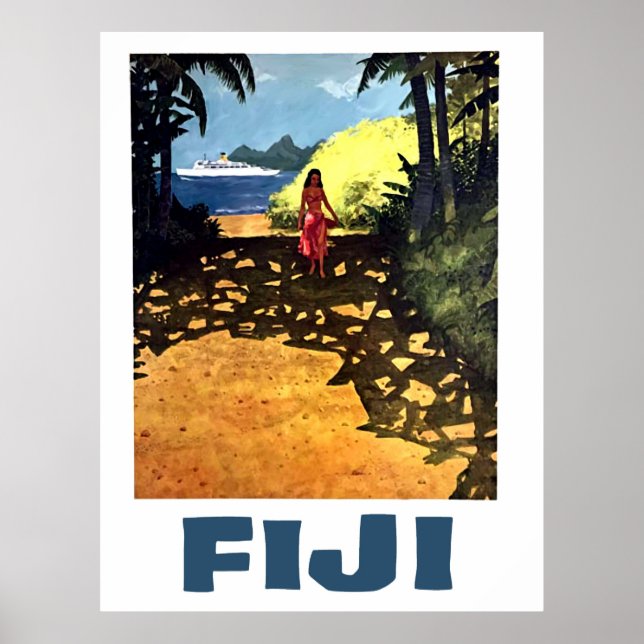 Fidschi, Frau an der Tropenküste und Touristenschi Poster (Vorne)