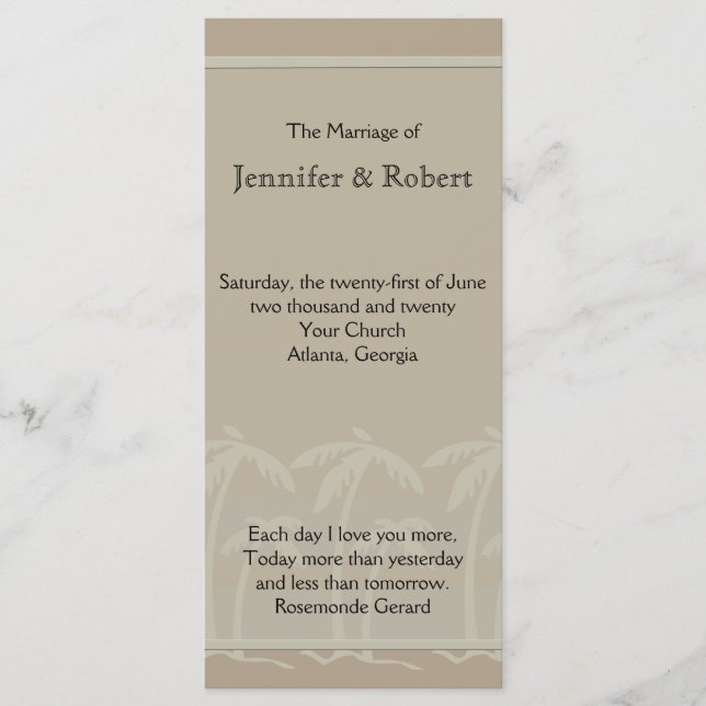 Fidschi: Tropical Palm Trees in Taupe Wedding Prog Programm (Vorderseite)