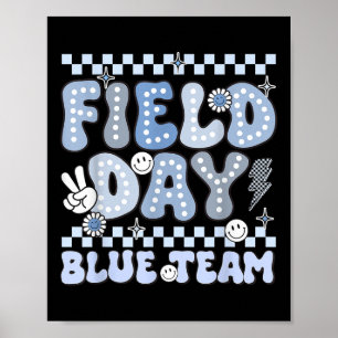 Field Day Blue Team Groovy Smile Face Checkered St Poster