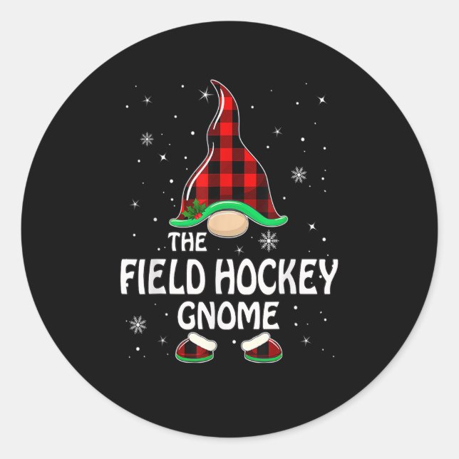 Field Hockey Gnome Buffalo Plaid Matching Family C Runder Aufkleber (Vorderseite)