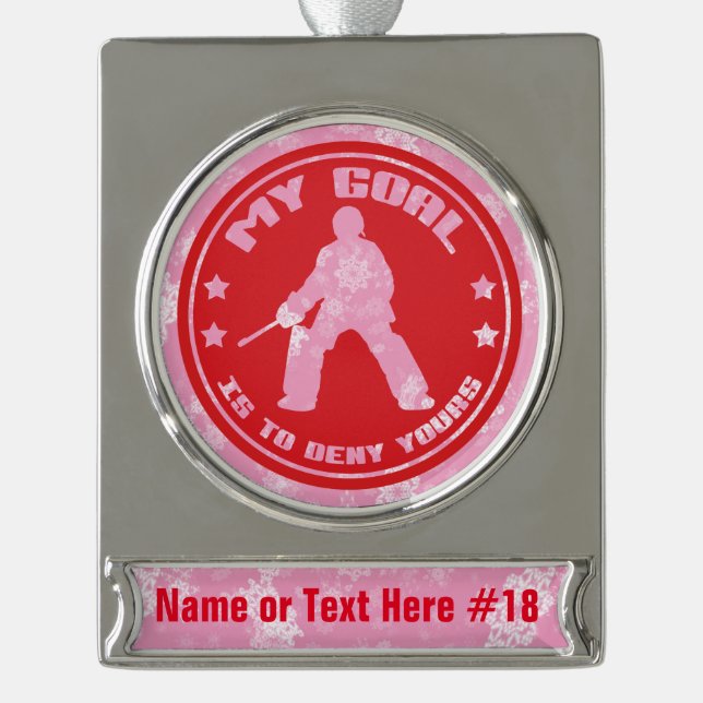 Field Hockey Goalie Custom Weihnachtsdekoration Banner-Ornament Silber (Vorderseite)