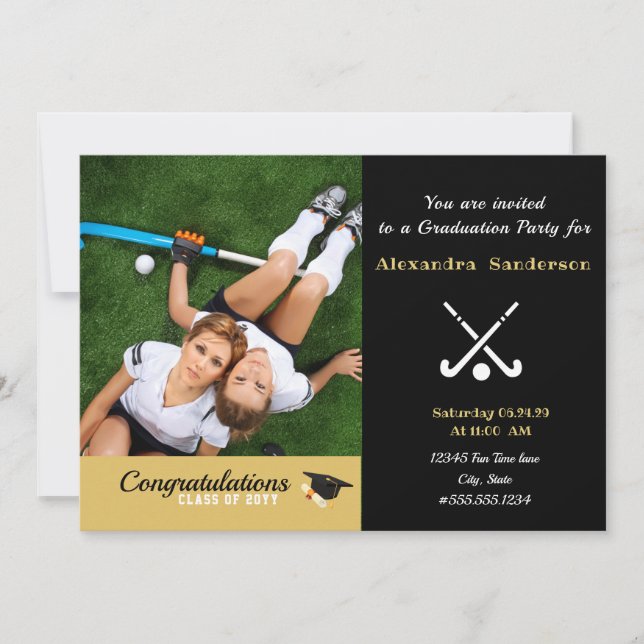 Field Hockey Modern Foto Abschluss Klasse 2022 Einladung (Vorderseite)
