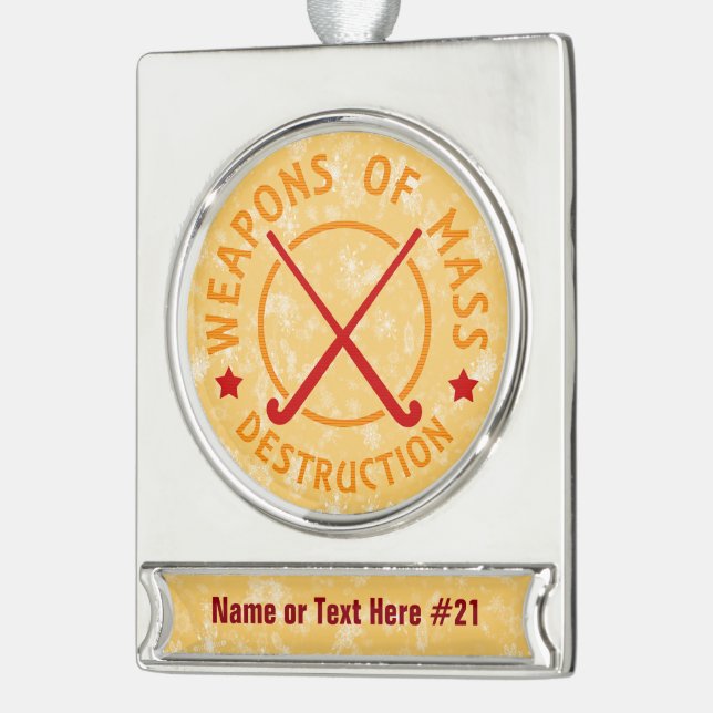 Field Hockey Personalisierte Weihnachtsfeier Banner-Ornament Silber (Links)