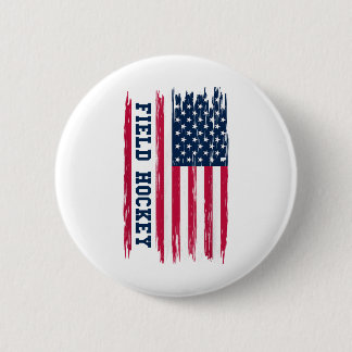 Field Hockey Usa American Flag Hockey Player Sport Button