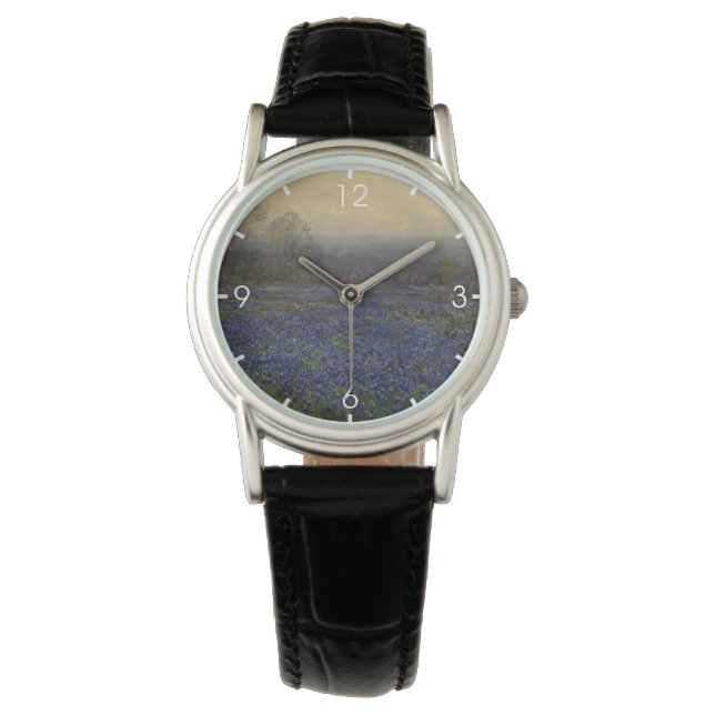 Field of Bluebonnet Flowers (Rural Landscape) Armbanduhr (Vorderseite)