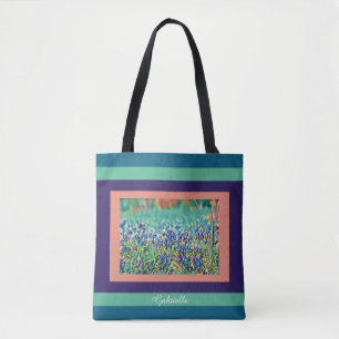 FIeld of bluebonnets, lila, lachs, aqua; Name Tasche