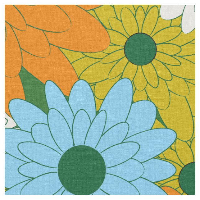 Field of Flowers Green Retro Print Stoff (Nahaufnahme)