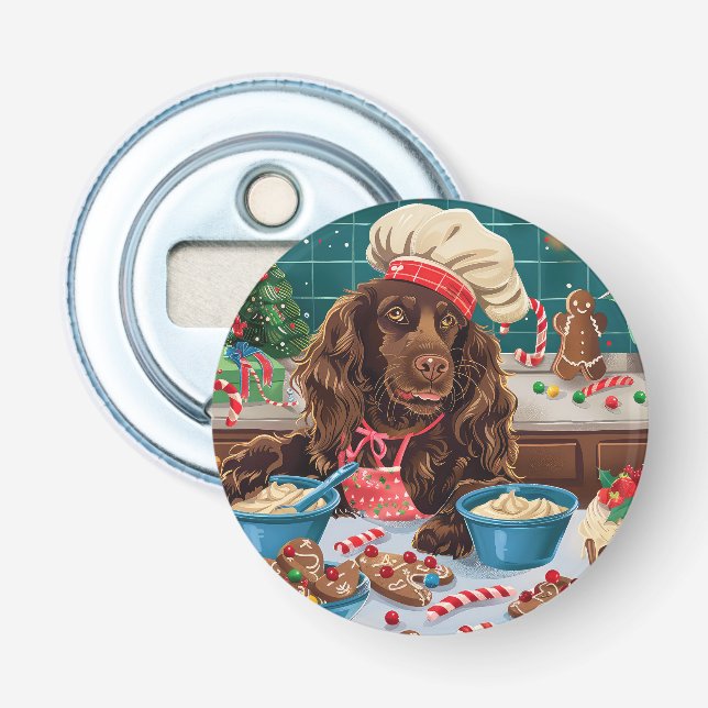 Field Spaniel Feiertag Backen: Feierliche Weihnach Flaschenöffner (Vorderseite)