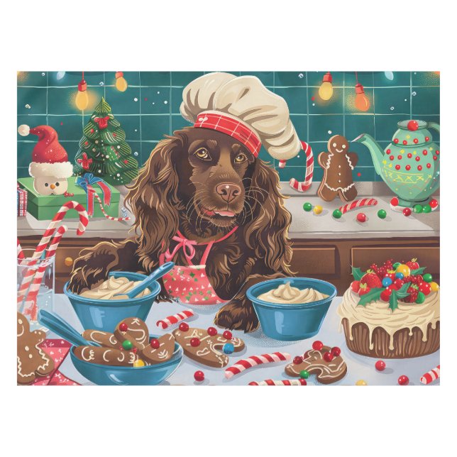 Field Spaniel Feiertag Backen: Feierliche Weihnach Tischdecke (Vorderseite (Horizontal))