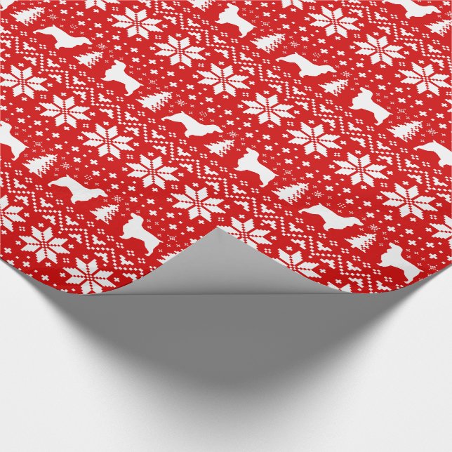 Field Spaniel Hund Silhouetten Weihnachtsfeiertag Geschenkpapier (Ecke)