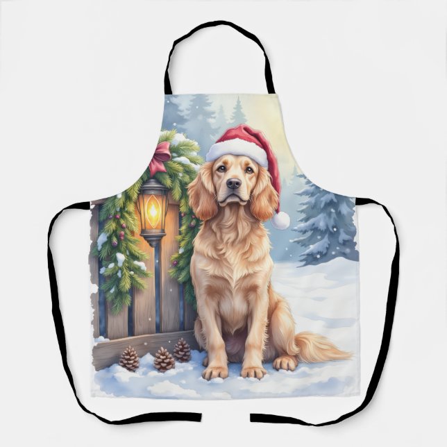 Field Spaniel Snowy Fence Santa Hat Christmas Art Schürze (Vorderseite)