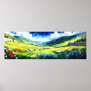 "Fielddale" weite Landschaft Yorkshire Dales Scene Poster
