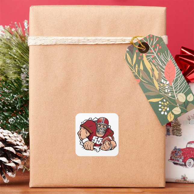 Fierce American Football Player durchbrechen Quadratischer Aufkleber (Von Creator hochgeladen)