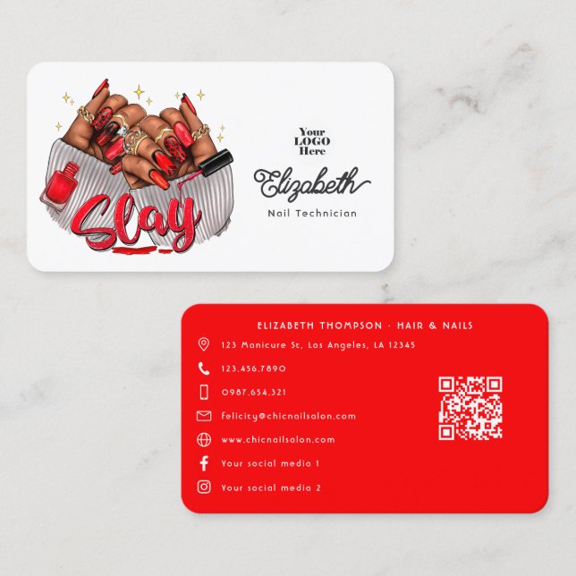 Fierce American "Slay" Nail Salon Branding Visitenkarte (Vorne/Hinten)