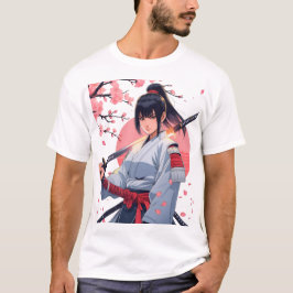 Fierce Anime Samurai Girl Katana |Japanischer Krie T-Shirt