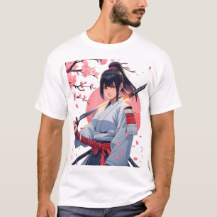 Fierce Anime Samurai Girl Katana  Japanischer Krie T-Shirt